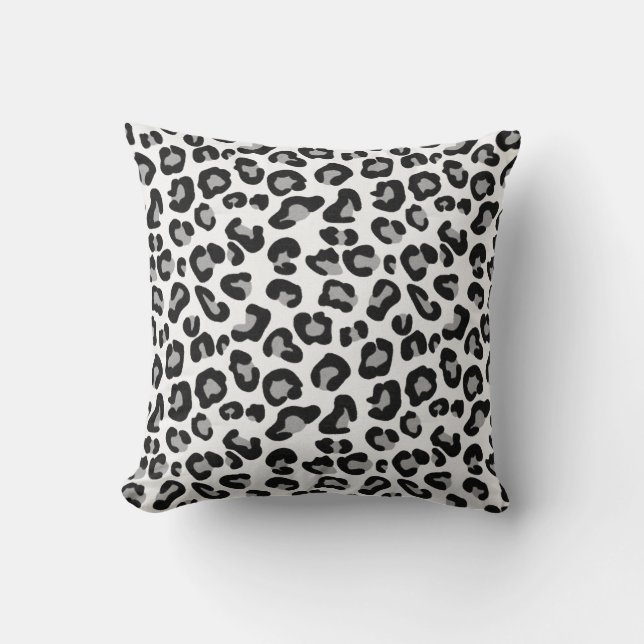 Leopard Print in Black and White with Grey / Grey Cushion (Front)