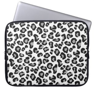 Leopard Print in Black and White with Grey Laptop Sleeve