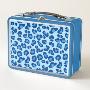 Leopard Print in Light Chambray to Dark Denim Blue Metal Lunch Box