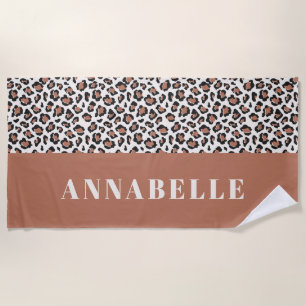 Leopard print initial stylish modern terra-cotta beach towel