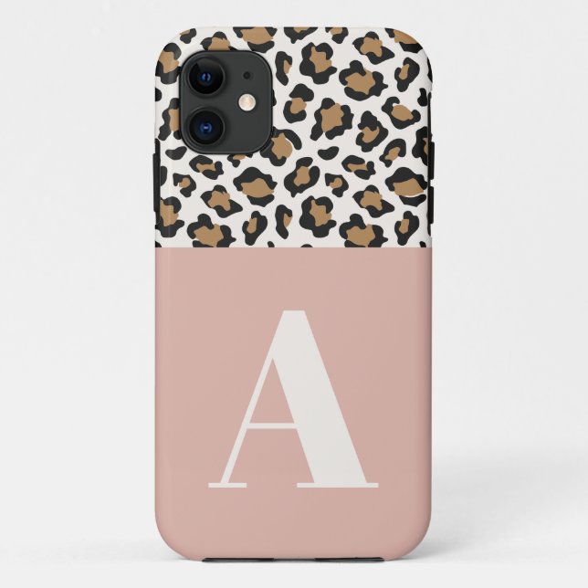 Leopard print initial typography bold modern chic Case-Mate iPhone case (Back)