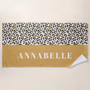 Leopard print initial typography bold modern gold beach towel
