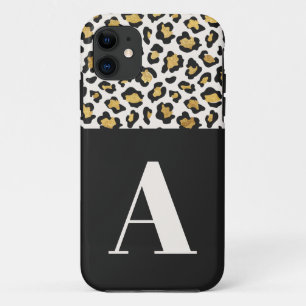 Leopard print initial typography bold modern gold Case-Mate iPhone case