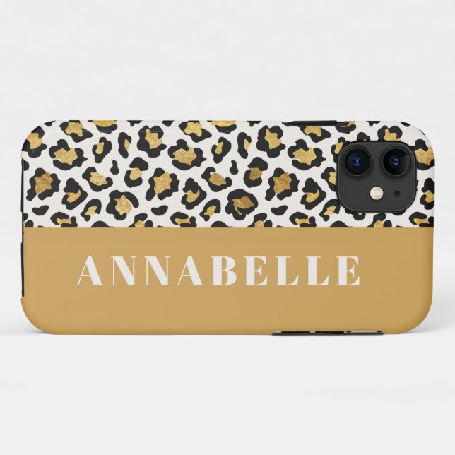 Leopard print initial typography bold modern gold Case-Mate iPhone case (Back (Horizontal))