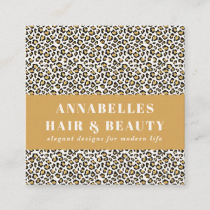 Leopard print initial typography bold modern gold  square business card