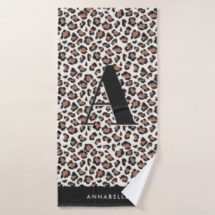 Leopard print initial typography modern terracotta bath towel