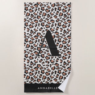 Leopard print initial typography modern terracotta beach towel