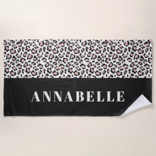 Leopard print initial typography pink girly modern beach towel