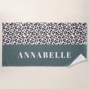Leopard print initial typography pink girly modern beach towel