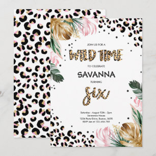 Leopard Print Jungle Safari 6th Birthday Party  Invitation