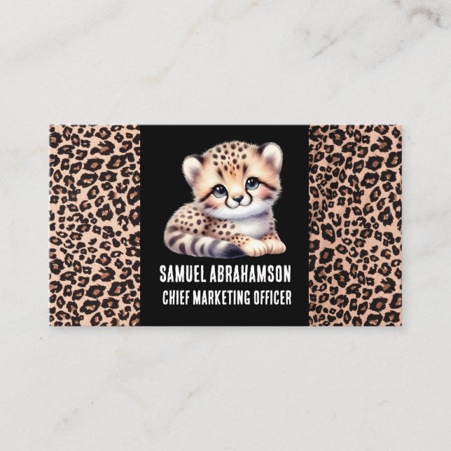Leopard Print Kawaii Premier  Business Card (Front)