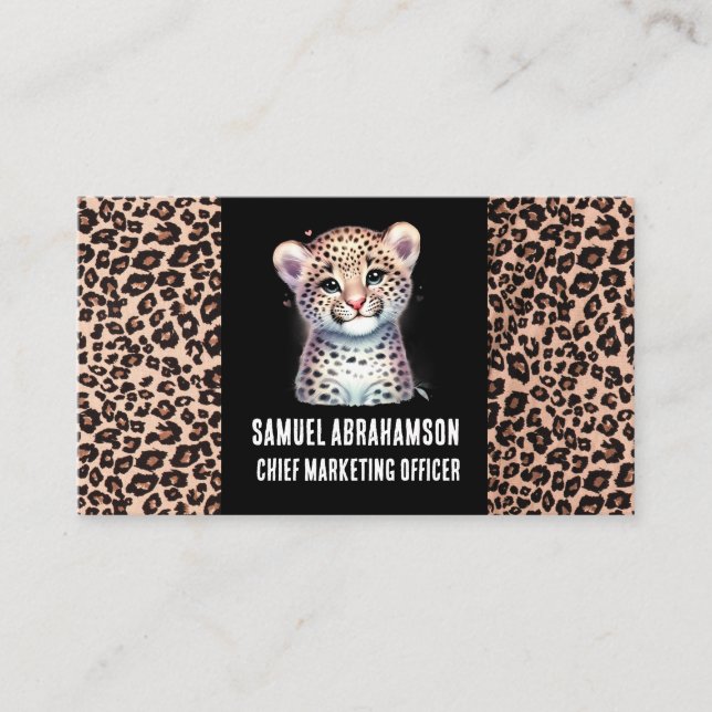 Leopard Print Kawaii Premier  Business Card (Front)