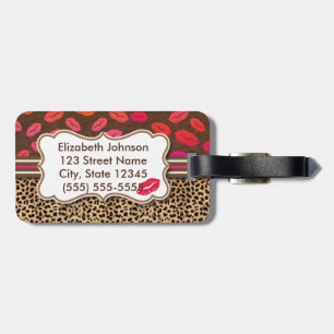 Leopard Print Kisses Personalised Address Luggage Tag