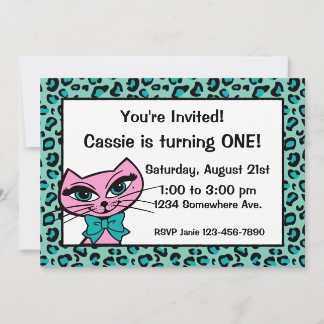 Leopard Print Kitty Invitation (Front)