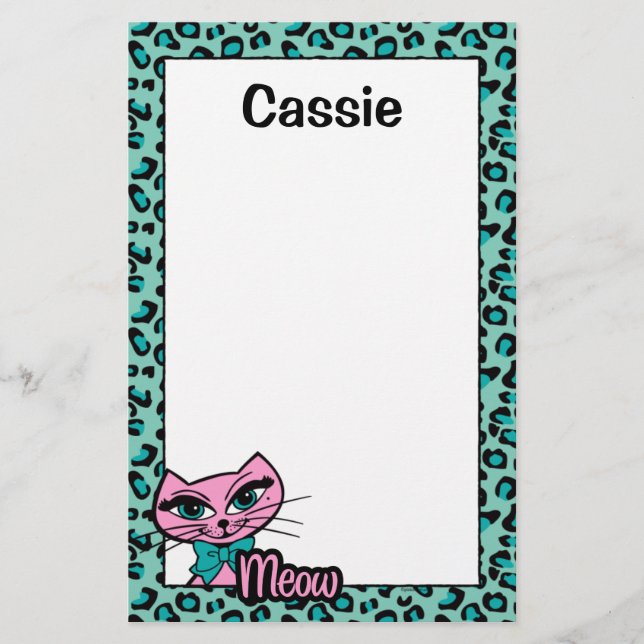 Leopard Print Kitty Stationery (Front)