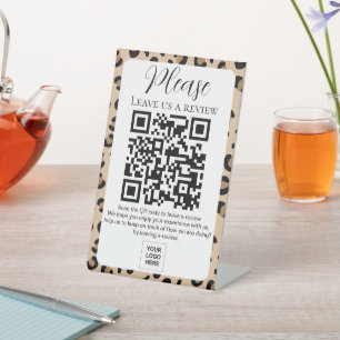 Leopard Print Leave us a Review QR code Pedestal Sign