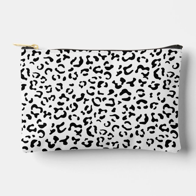 Leopard Print, Leopard Spots, Black And White Accessory Pouch (Front)