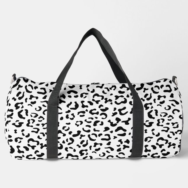 Leopard Print, Leopard Spots, Black And White Duffle Bag (Front)