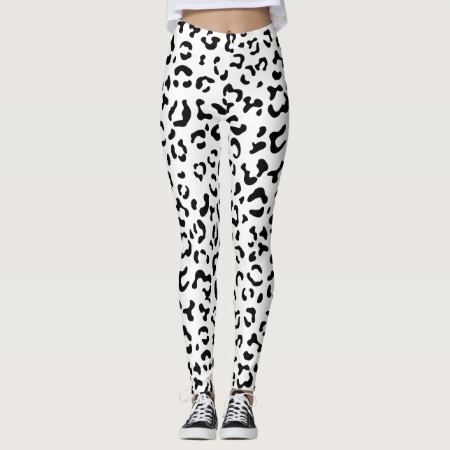 Leopard Print, Leopard Spots, Black And White Leggings (Front)