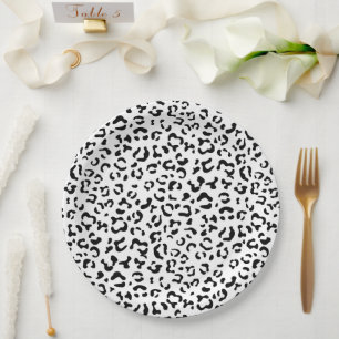 Leopard Print, Leopard Spots, Black And White Paper Plate