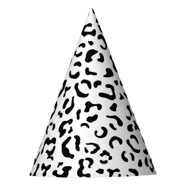 Leopard Print, Leopard Spots, Black And White Party Hat (Front)