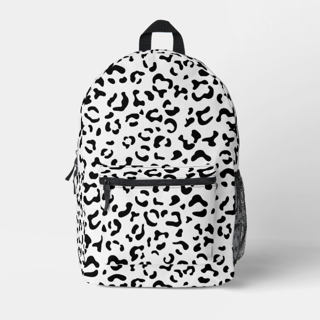 Leopard Print, Leopard Spots, Black And White Printed Backpack (Front)