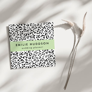 Leopard Print, Leopard Spots, Black And White Square Business Card