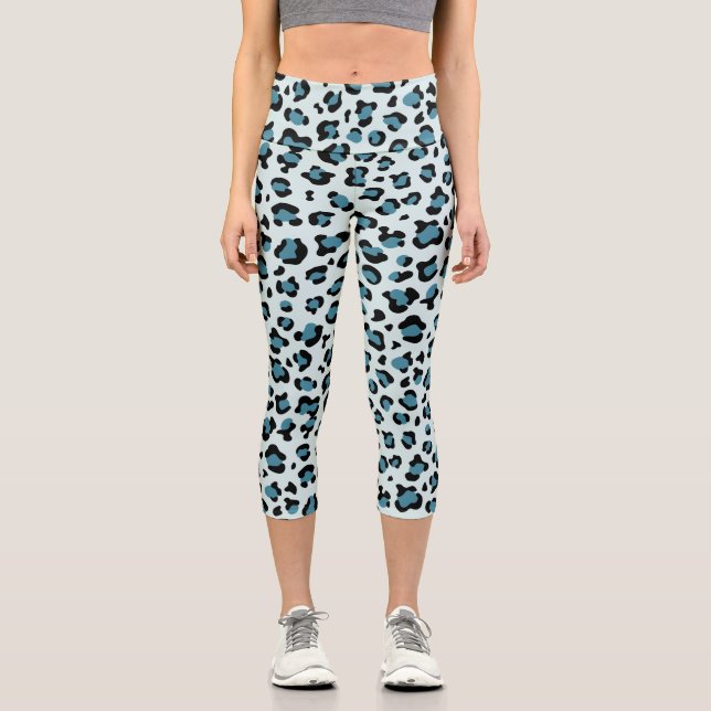 Leopard Print, Leopard Spots, Blue Leopard Capri Leggings (Front)