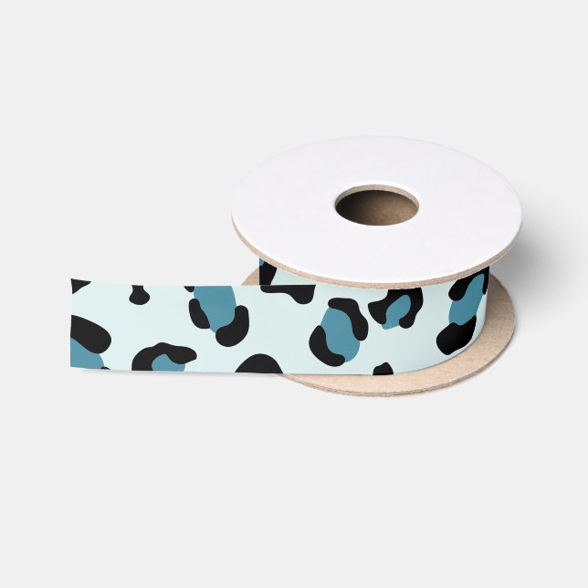 Leopard Print, Leopard Spots, Blue Leopard Satin Ribbon (Spool)