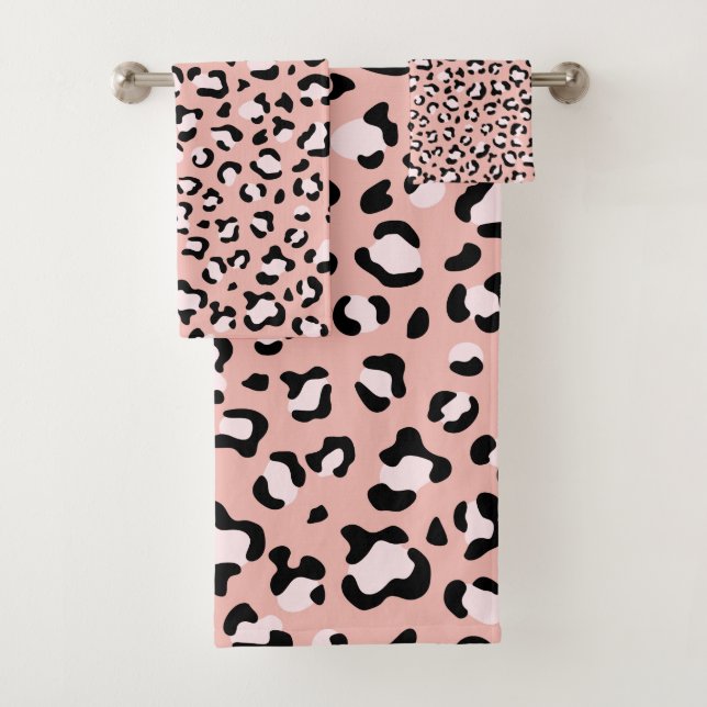 Leopard Print, Leopard Spots, Pink Leopard Bath Towel Set (Insitu)
