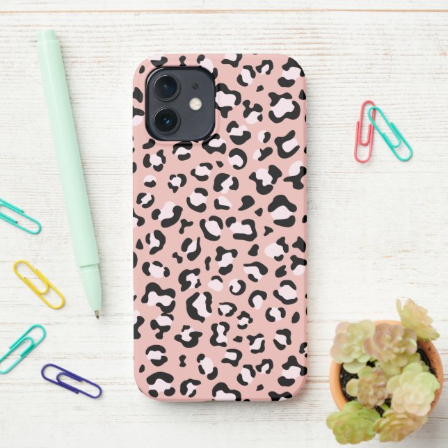 Leopard Print, Leopard Spots, Pink Leopard iPhone Case (On Desk)