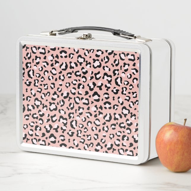 Leopard Print, Leopard Spots, Pink Leopard Metal Lunch Box (In Situ)