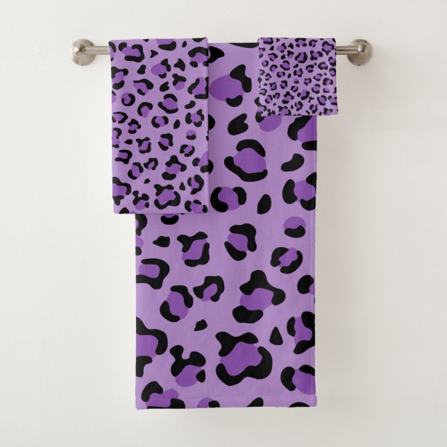 Leopard Print, Leopard Spots, Purple Leopard Bath Towel Set (Insitu)