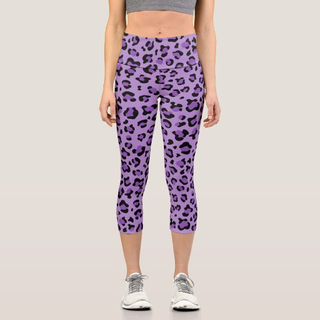 Leopard Print, Leopard Spots, Purple Leopard Capri Leggings (Front)