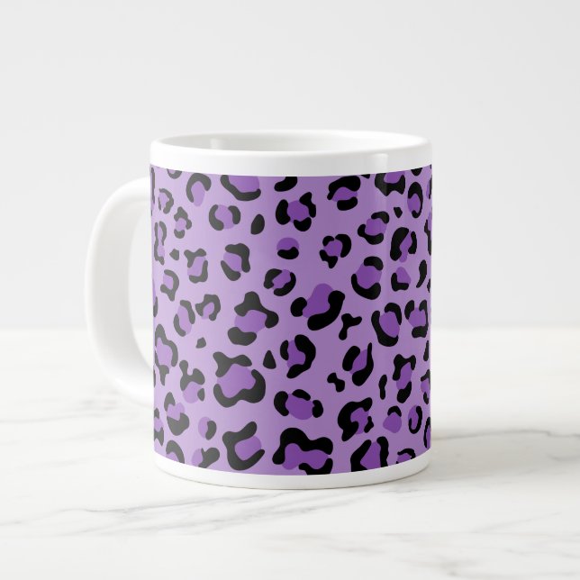 Leopard Print, Leopard Spots, Purple Leopard Large Coffee Mug (Front Left)