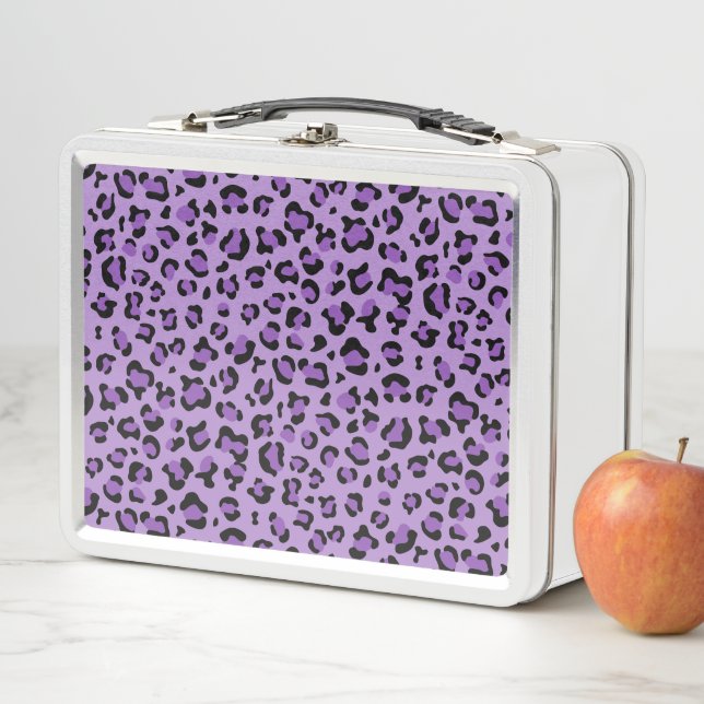 Leopard Print, Leopard Spots, Purple Leopard Metal Lunch Box (In Situ)