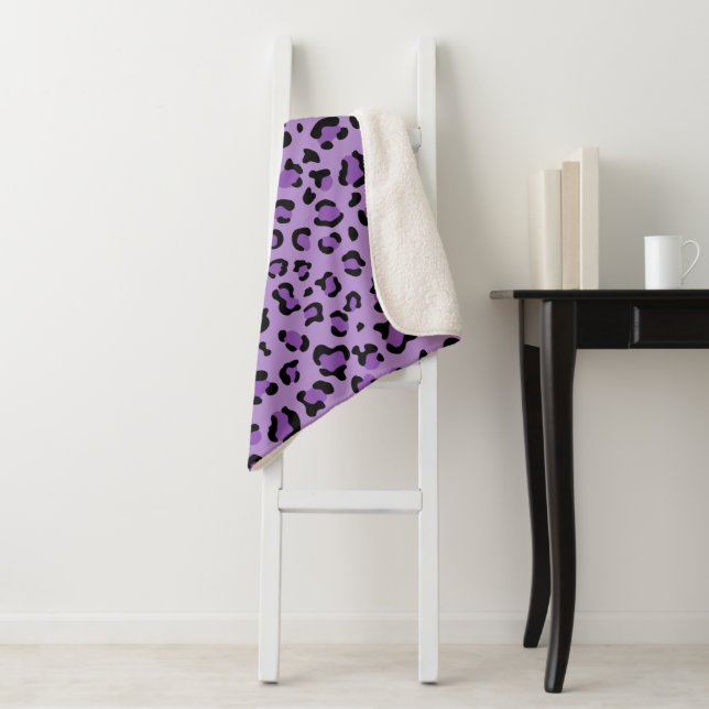 Leopard Print, Leopard Spots, Purple Leopard Sherpa Blanket (In Situ)