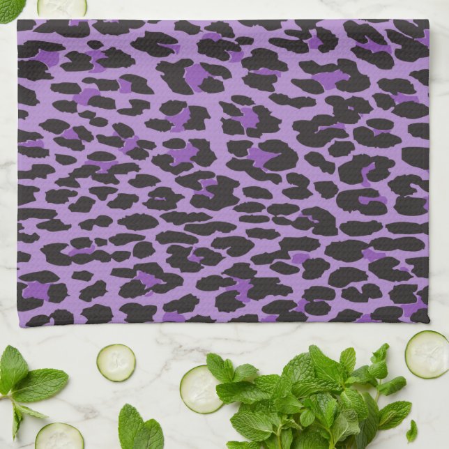 Leopard Print, Leopard Spots, Purple Leopard Tea Towel (Folded)