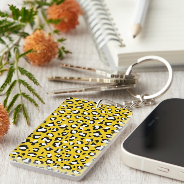 Leopard Print, Leopard Spots, Yellow Leopard Key Ring (Front Right)