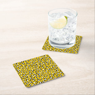 Leopard Print, Leopard Spots, Yellow Leopard Square Paper Coaster