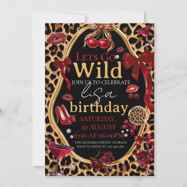 Leopard Print Lets Go Wild Birthday Invitation (Front)