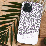 Leopard Print Lilac Grey Elegant Script Name iPhone 13 Pro Max Case<br><div class="desc">Leopard print phone case, personalised with your name in elegant handwritten script typography. Designed for the iPhone 13 Pro Max but will fit many other models. If you choose a different model check the design still looks great in the preview and tweak if necessary (click "customise further" or message me...</div>