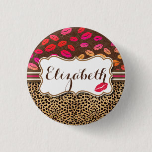 Leopard Print Lips Kisses Personalised 3 Cm Round Badge
