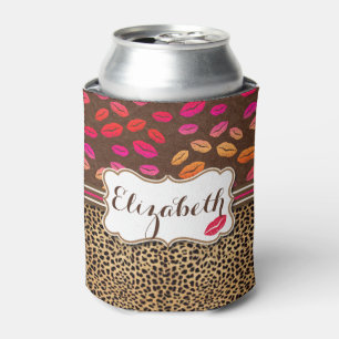 Leopard Print Lips Kisses Personalised Can Cooler