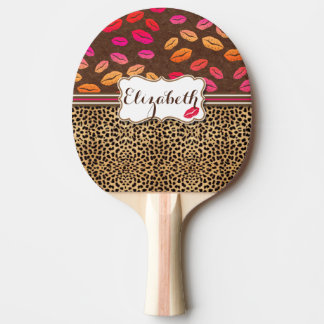Leopard Print Lips Kisses Personalised Ping Pong Paddle