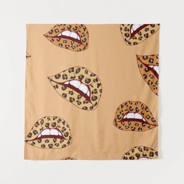 Leopard print lips seamless pattern,cheetah lips d tapestry (Front)