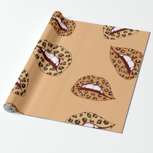 Leopard print lips seamless pattern,cheetah lips d wrapping paper (Unrolled)