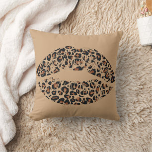 Leopard Print Lips Throw Pillow   Chic Glam Animal
