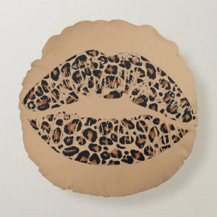 Leopard Print Lips Throw Pillow   Chic Glam Animal