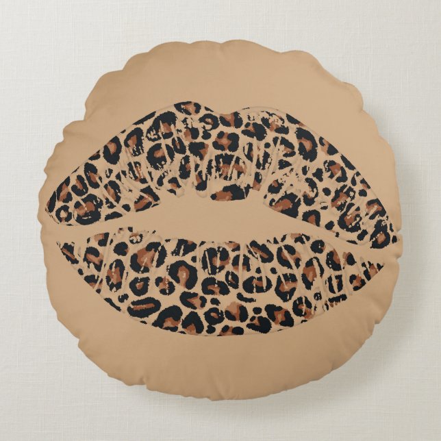 Leopard Print Lips Throw Pillow | Chic Glam Animal (Front)